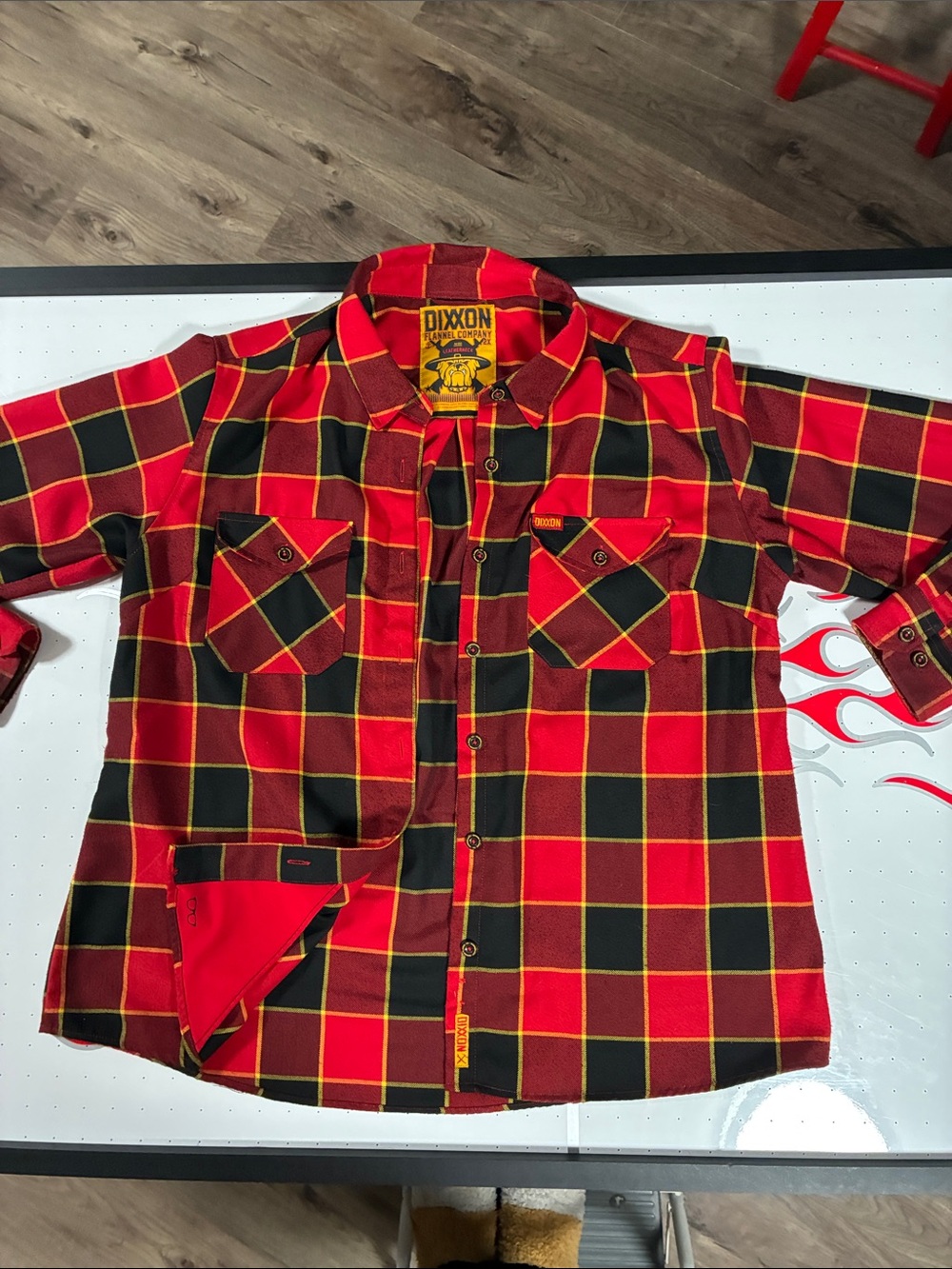 Dixxon Leatherneck Red, Black & Gold Plaid Flannel Shirt